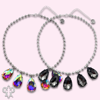 Ball chain necklace with large rhinestone teardrop charms