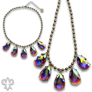 Ball chain necklace with large rhinestone charms