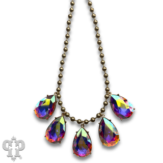 Ball chain necklace with large rhinestone charms