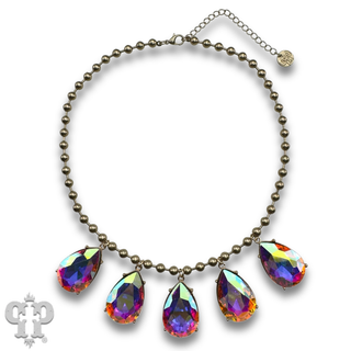 Ball chain necklace with large rhinestone charms