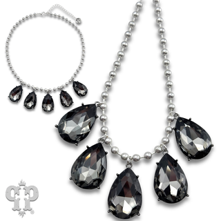 Ball chain necklace with large rhinestone teardrop charms