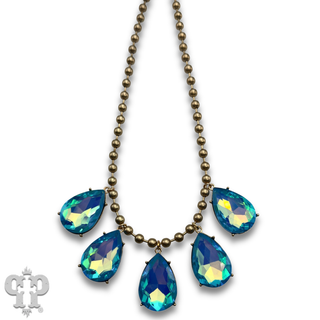 Ball chain necklace with large rhinestone charms