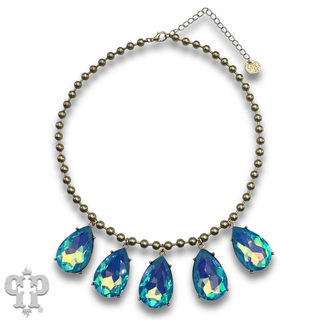 Ball chain necklace with large rhinestone charms
