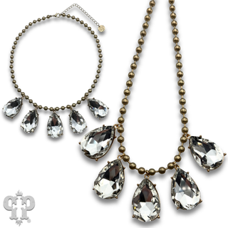 Ball chain necklace with large rhinestone charms