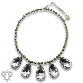 Ball chain necklace with large rhinestone charms