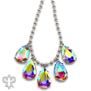 Ball chain necklace with large rhinestone teardrop charms