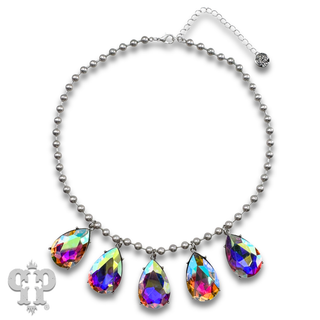 Ball chain necklace with large rhinestone teardrop charms