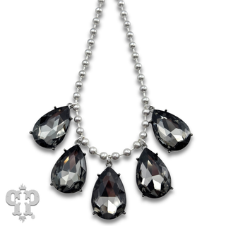 Ball chain necklace with large rhinestone teardrop charms