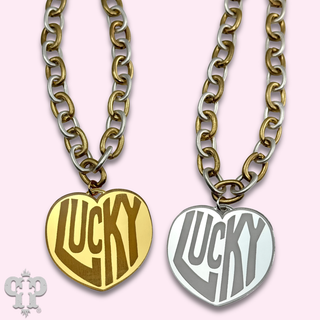 Lucky Heart on two tone chain necklace