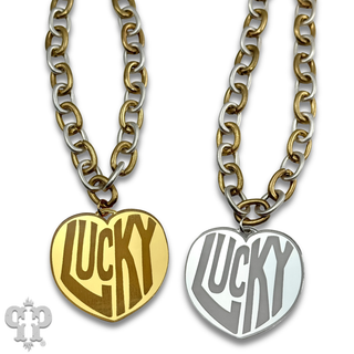 Lucky Heart on two tone chain necklace