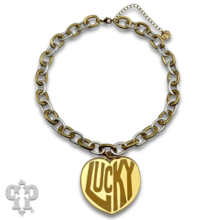 Lucky Heart on two tone chain necklace