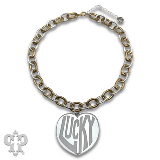 Lucky Heart on two tone chain necklace
