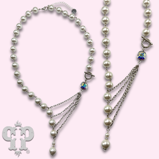 Pearl bead linked necklace with Austrian crystal