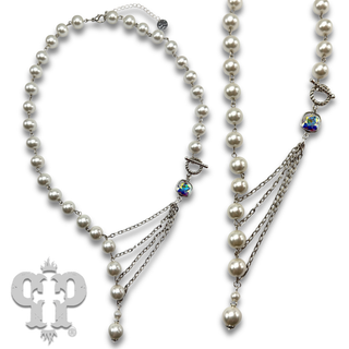 Pearl bead linked necklace with Austrian crystal