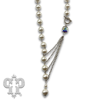 Pearl bead linked necklace with Austrian crystal