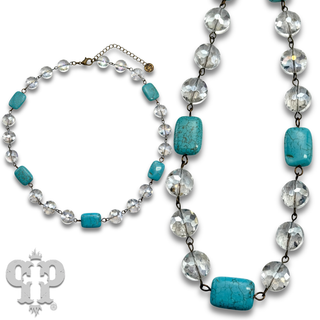 Turquoise and clear crystal bead necklace