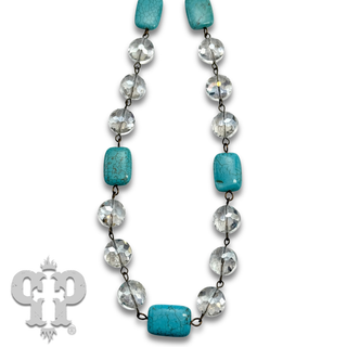 Turquoise and clear crystal bead necklace