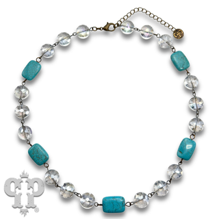 Turquoise and clear crystal bead necklace