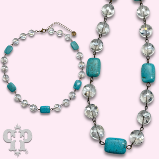 Turquoise and clear crystal bead necklace