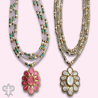 Pearl finish pendant triple strand necklace