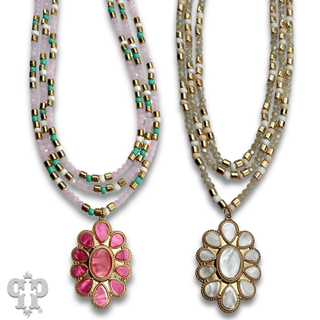 Pearl finish pendant triple strand necklace