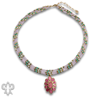 Pearl finish pendant triple strand necklace