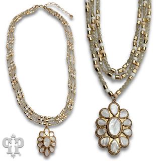 Pearl finish pendant triple strand necklace