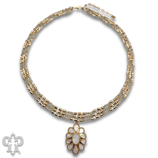 Pearl finish pendant triple strand necklace