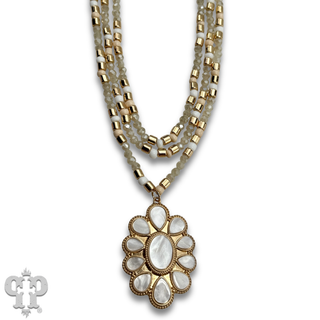 Pearl finish pendant triple strand necklace