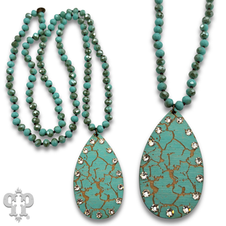 Crackle finish teardrop pendant necklace