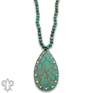 Crackle finish teardrop pendant necklace