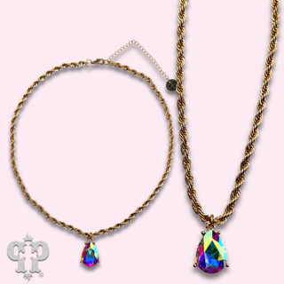Rhinestone teardrop chain necklace