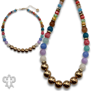 Faceted stone round bead necklace