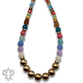Faceted stone round bead necklace