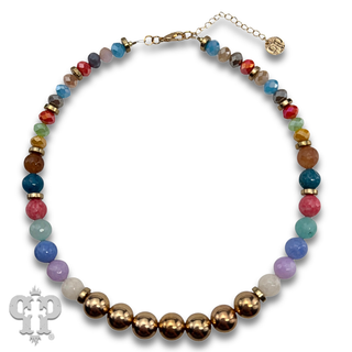 Faceted stone round bead necklace