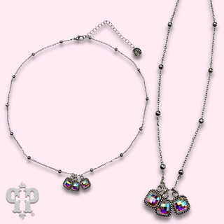 Fine silver chain and square rhinestone charm necklace