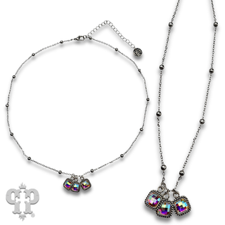 Fine silver chain and square rhinestone charm necklace