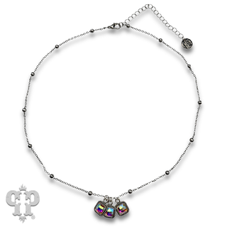 Fine silver chain and square rhinestone charm necklace