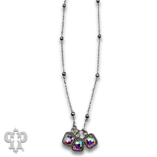 Fine silver chain and square rhinestone charm necklace