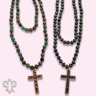 Double strand cross necklace with crystals from Swarovski®