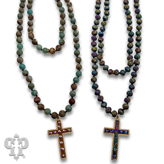 Double strand cross necklace with crystals from Swarovski®