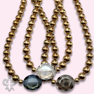 Gold bead and faceted glass bead feature necklace