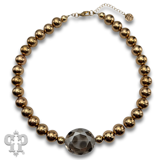 Gold bead and faceted glass bead feature necklace