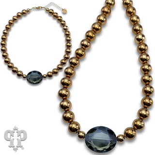 Gold bead and faceted glass bead feature necklace