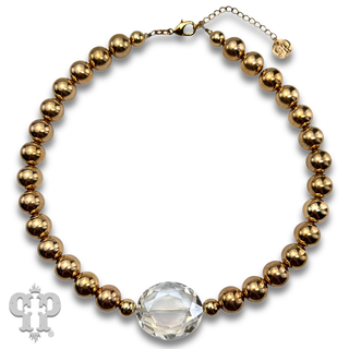 Gold bead and faceted glass bead feature necklace
