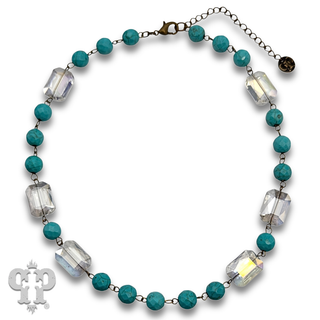 Round and faceted glass bead necklace