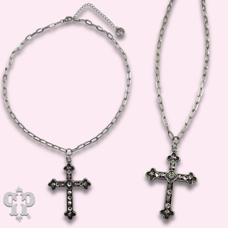 Silver cross necklace with crystals from Swarovski®