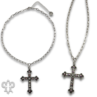Silver cross necklace with crystals from Swarovski®