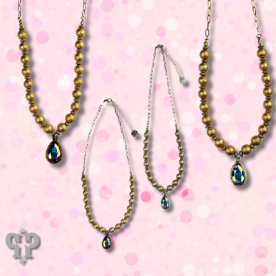 Foil texture bead and chain necklace, Austrian crystal