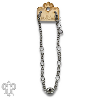 Horizontal oval crystal pendant on chain necklace